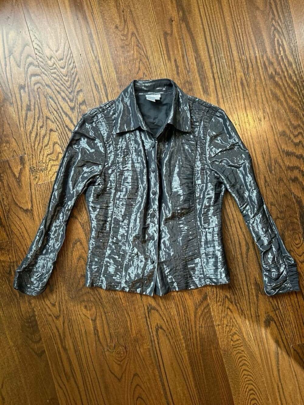 Worth Metallic Button Down Shirt Size 4 Grey